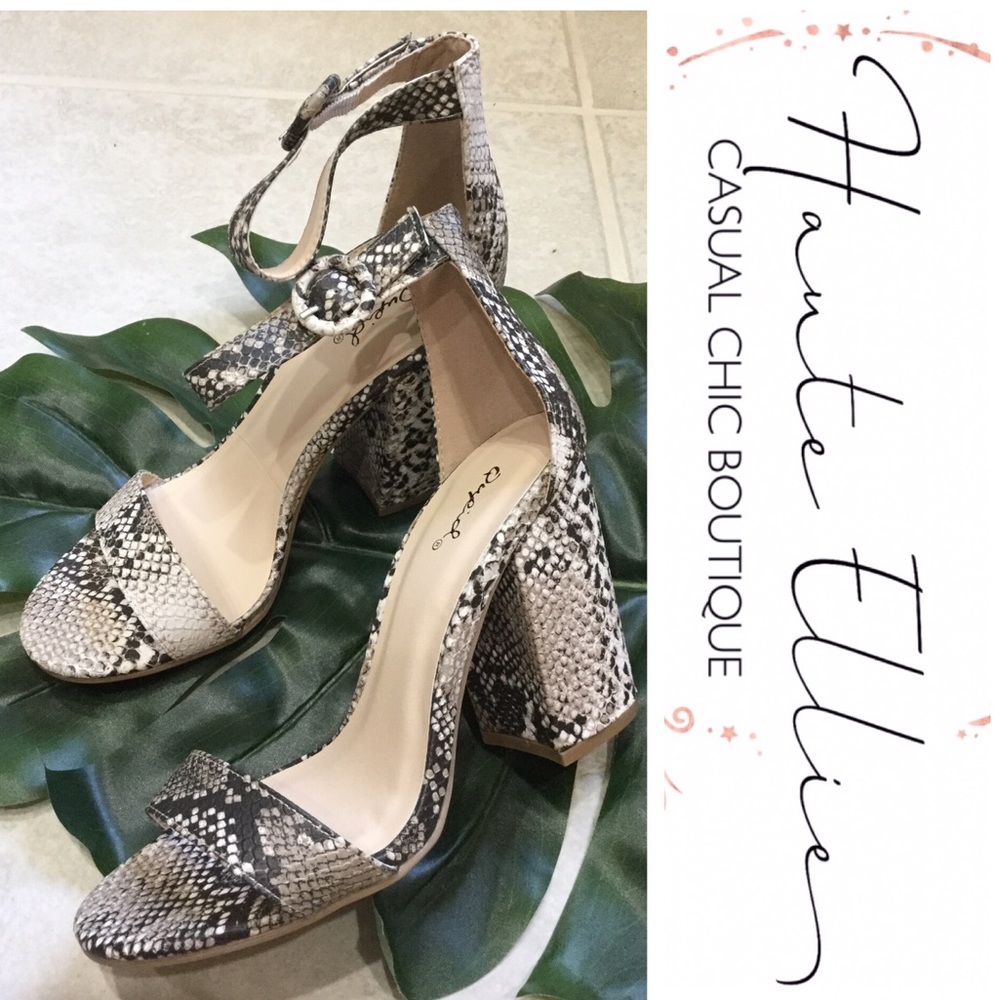 COURTNEY-Snake Skin Print Chunky Heel Sandal - Picture 5 of 12
